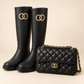 BLACK wellies and classic flap bag SET
