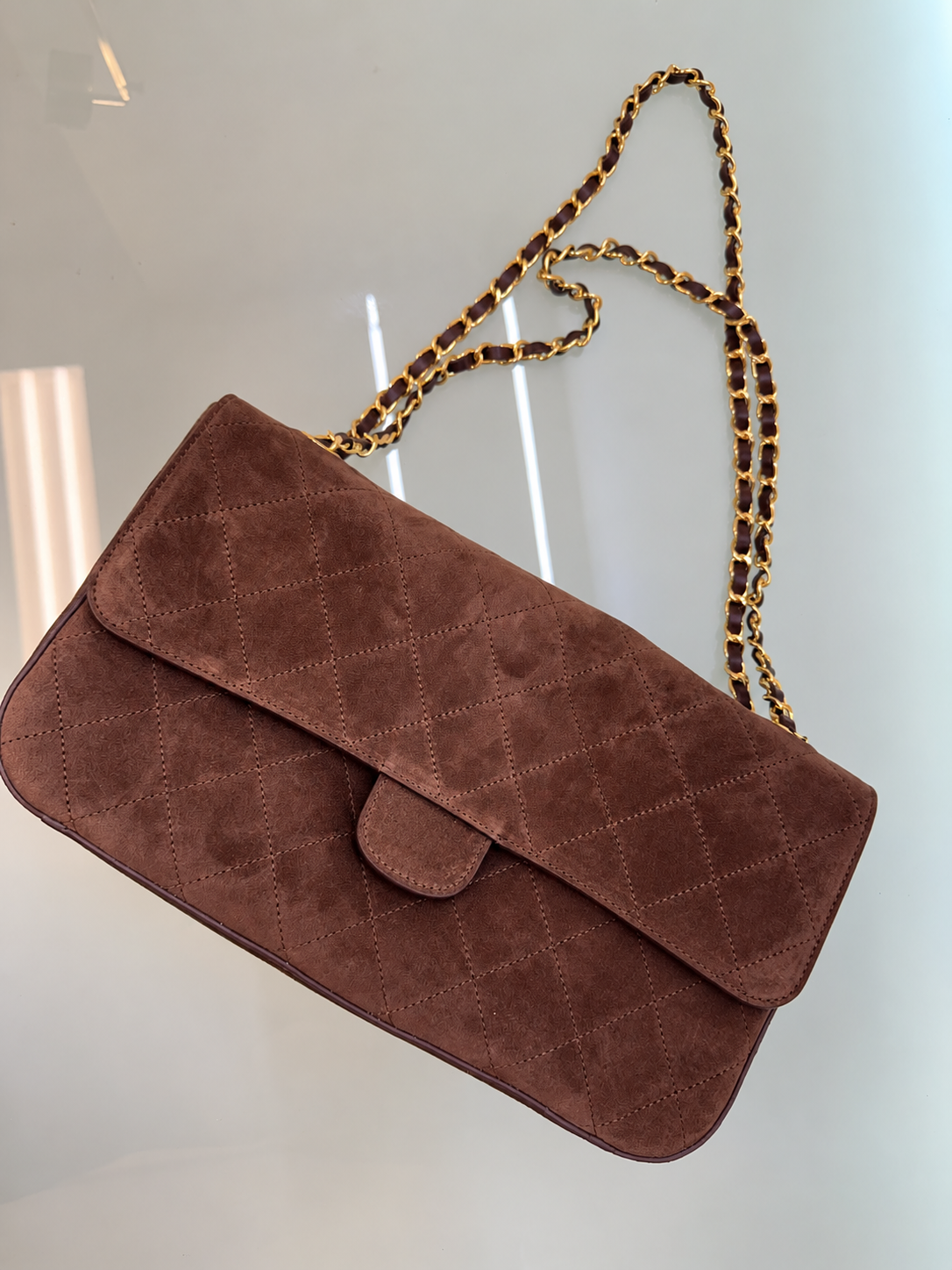 Brown SUEDE 33cm classic flap bag