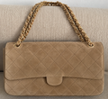 Beige SUEDE 33cm classic flap bag