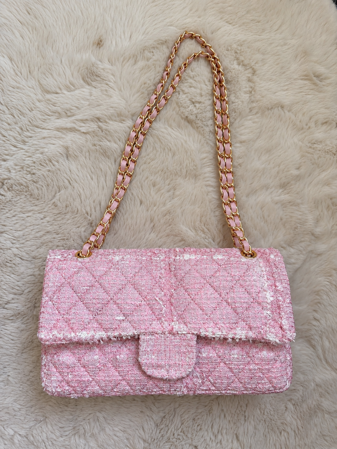 Pink tweed flap bag *pre order*